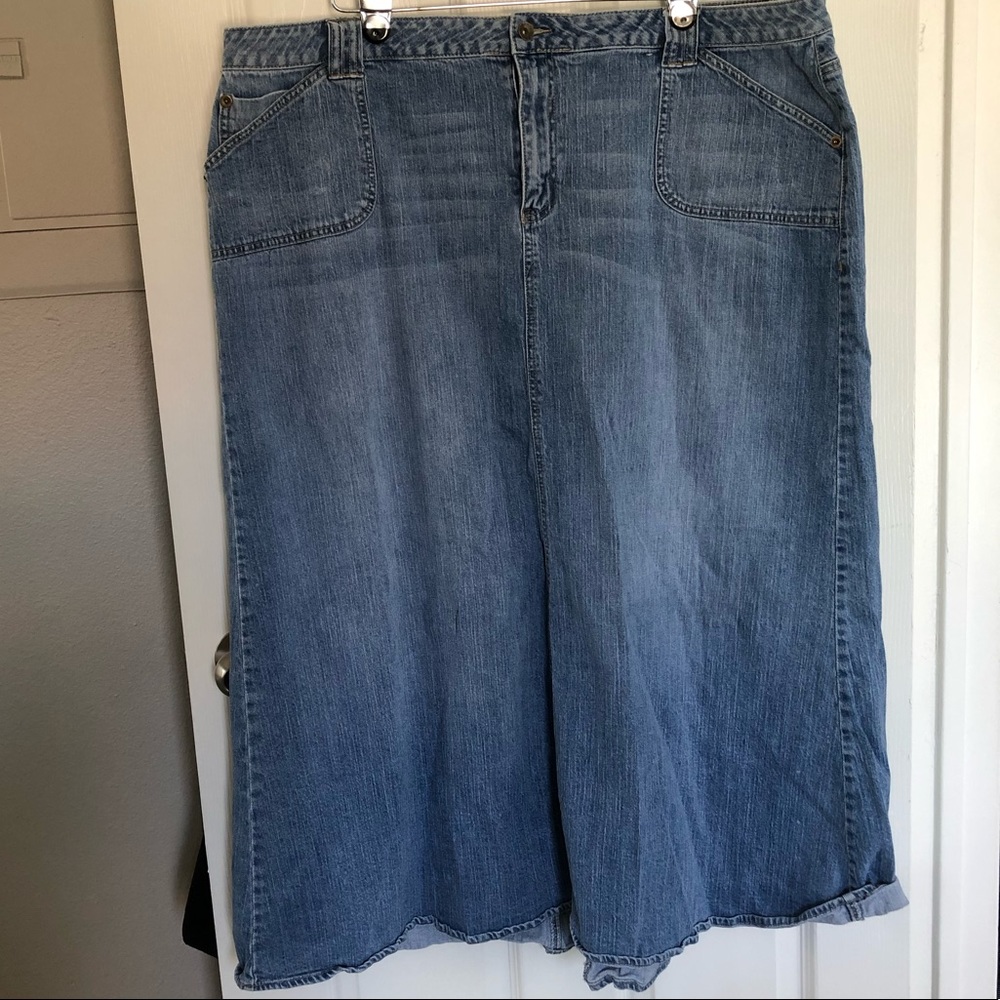 Full length denim skirt modest light wash modest western bohemian plus size 24W